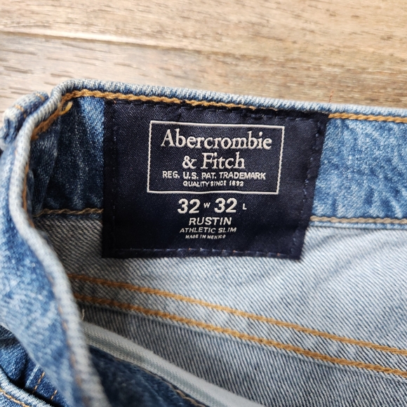 Abercrombie & Fitch Jeans Men 32x32 Blue Rustin Athletic Slim Camo Distressed - Picture 6 of 8